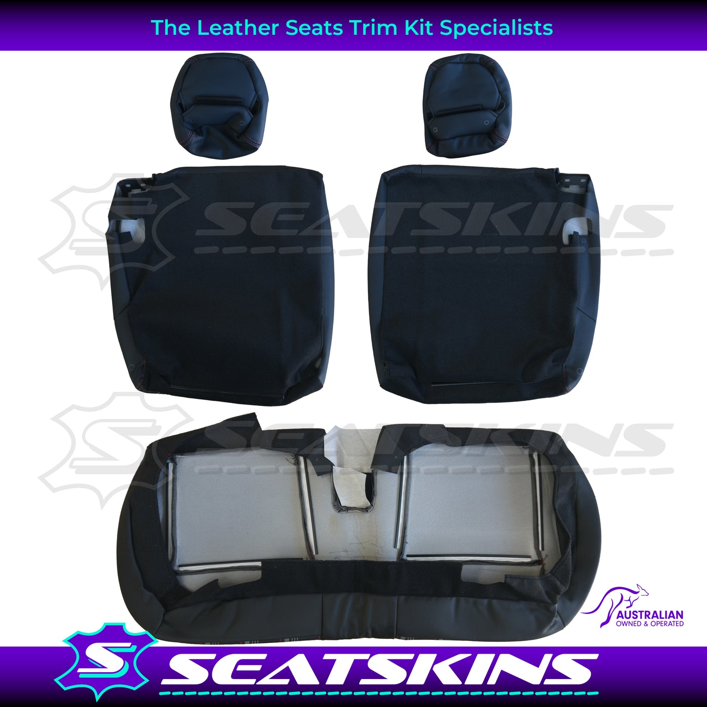 LEATHER SEATS TRIM KIT SKINS FOR SUZUKI JIMNY XL- BLACK LEATHER PLAID INSERT