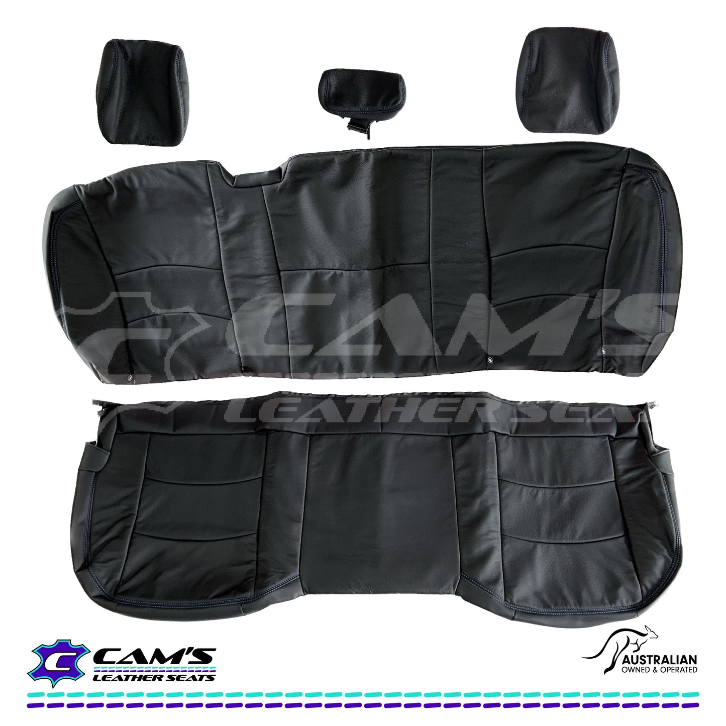 LEATHER SEATS TRIM KIT SKINS FOR RAM 1500 Black leather with Blue Stitching