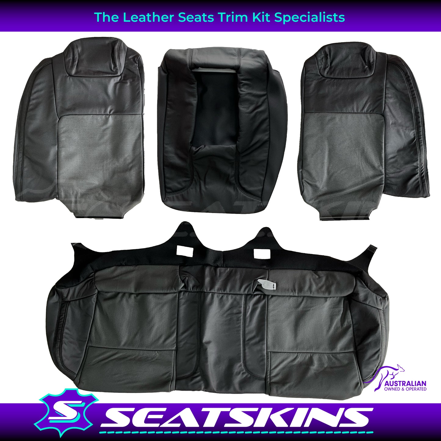 LEATHER SEATS TRIM KIT FOR VE SS SEDAN FRONT & REAR SEATS ONYX & GREY INSERTS