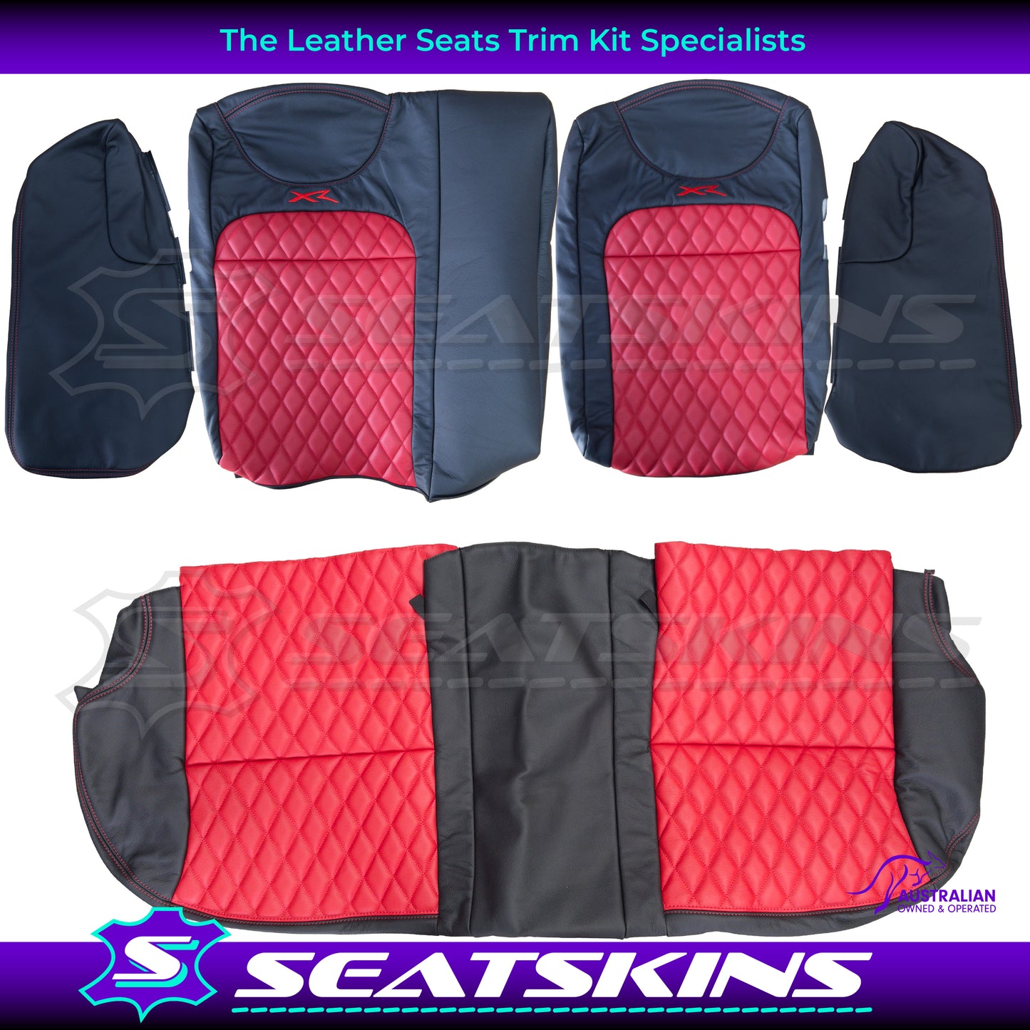 LEATHER SEATS TRIM KIT SKINS FOR FORD AU SEDAN RED XR LOGO DIAMOND STITCH
