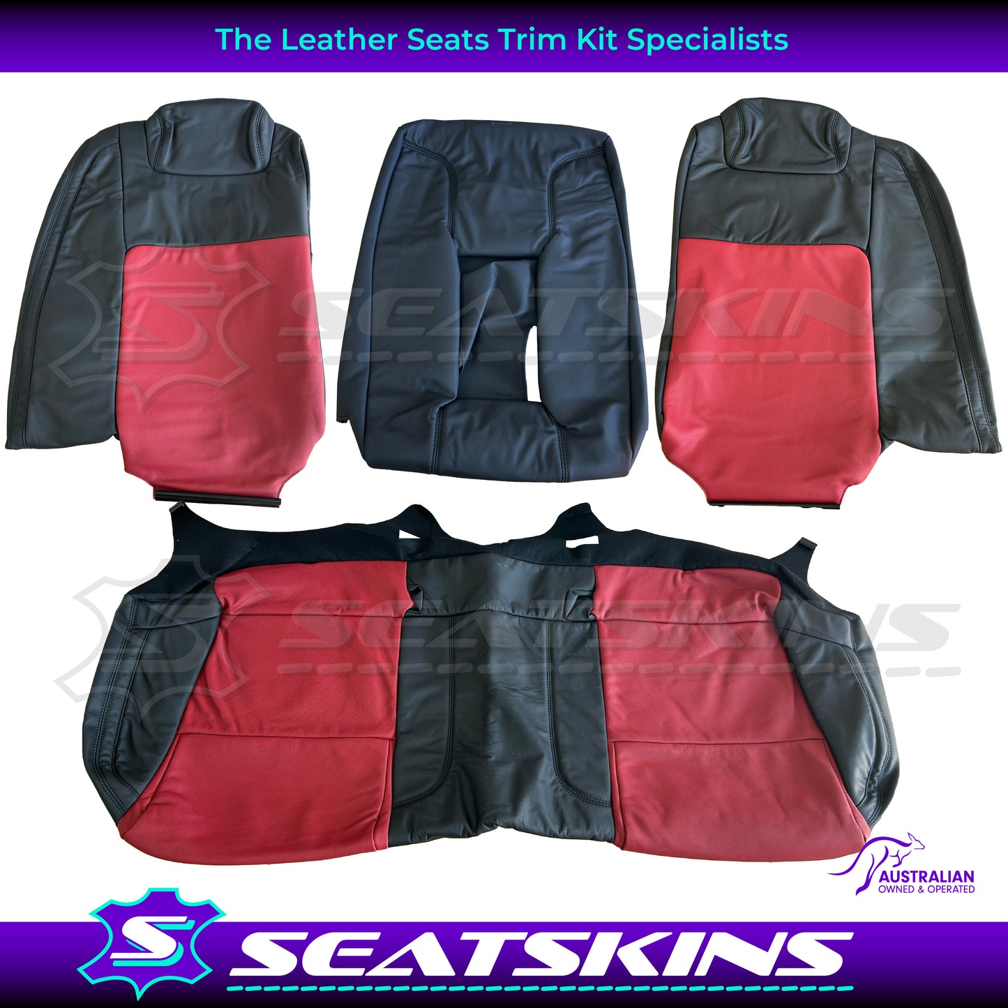 LEATHER SEATS TRIM KIT FOR VE SS 5 SEATS FRONT AND REAR SEATS ONYX & RED HOT INSERTS