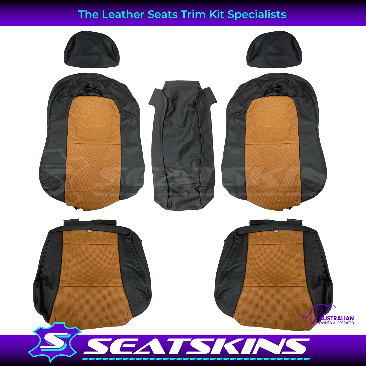 LEATHER SEATS TRIM KIT SKINS FOR HOLDEN VZ MONARO CV8-Z ANTHRACITE / TAN CV8Z