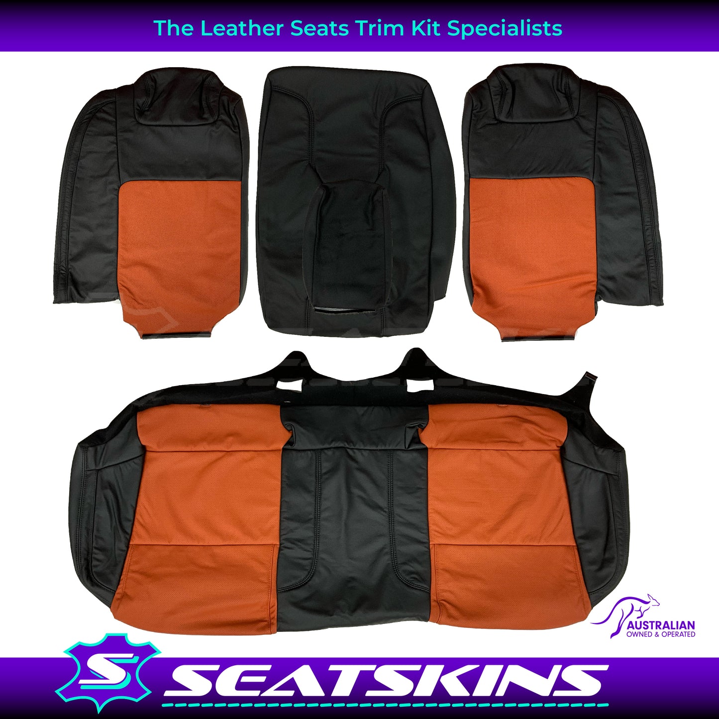 LEATHER SEATS TRIM KIT FOR VE SS SEDAN FRONT & REAR SEATS ONYX & ORANGE INSERTS