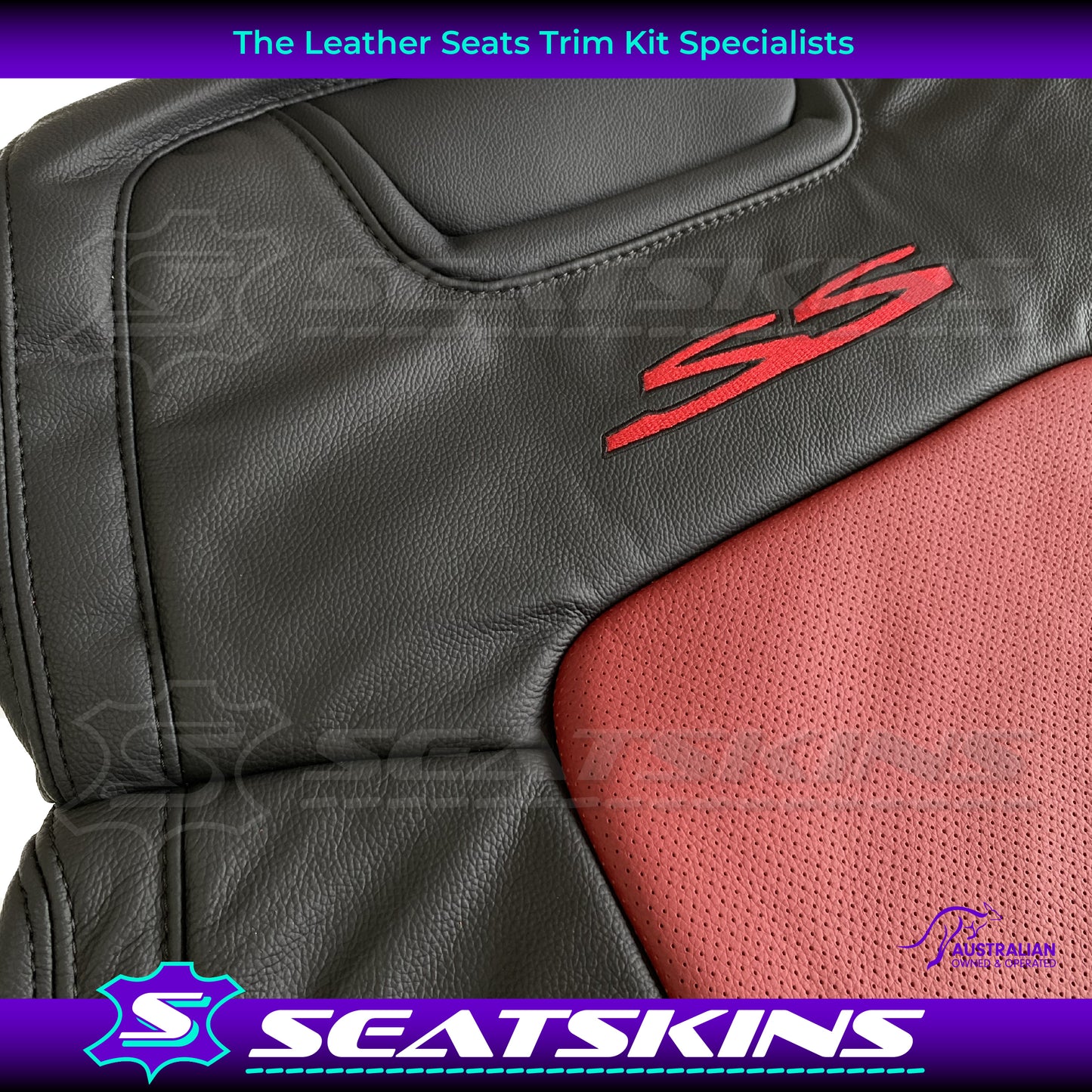 LEATHER SEATS TRIM KIT FOR VE SS 2 FRONT SEATS OR UTE ONYX & RED HOT INSERTS