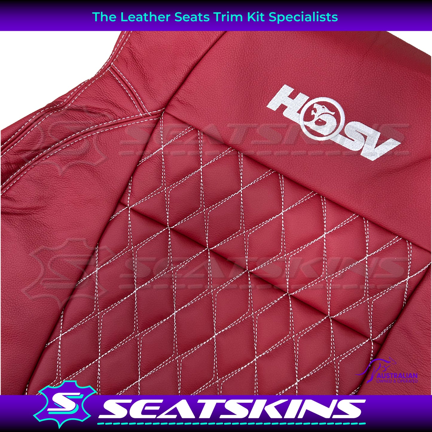 LEATHER SEATS TRIM KIT FOR 2 SEATER HSV COULSON RED LEATHER WHITE DIAMOND STITCH