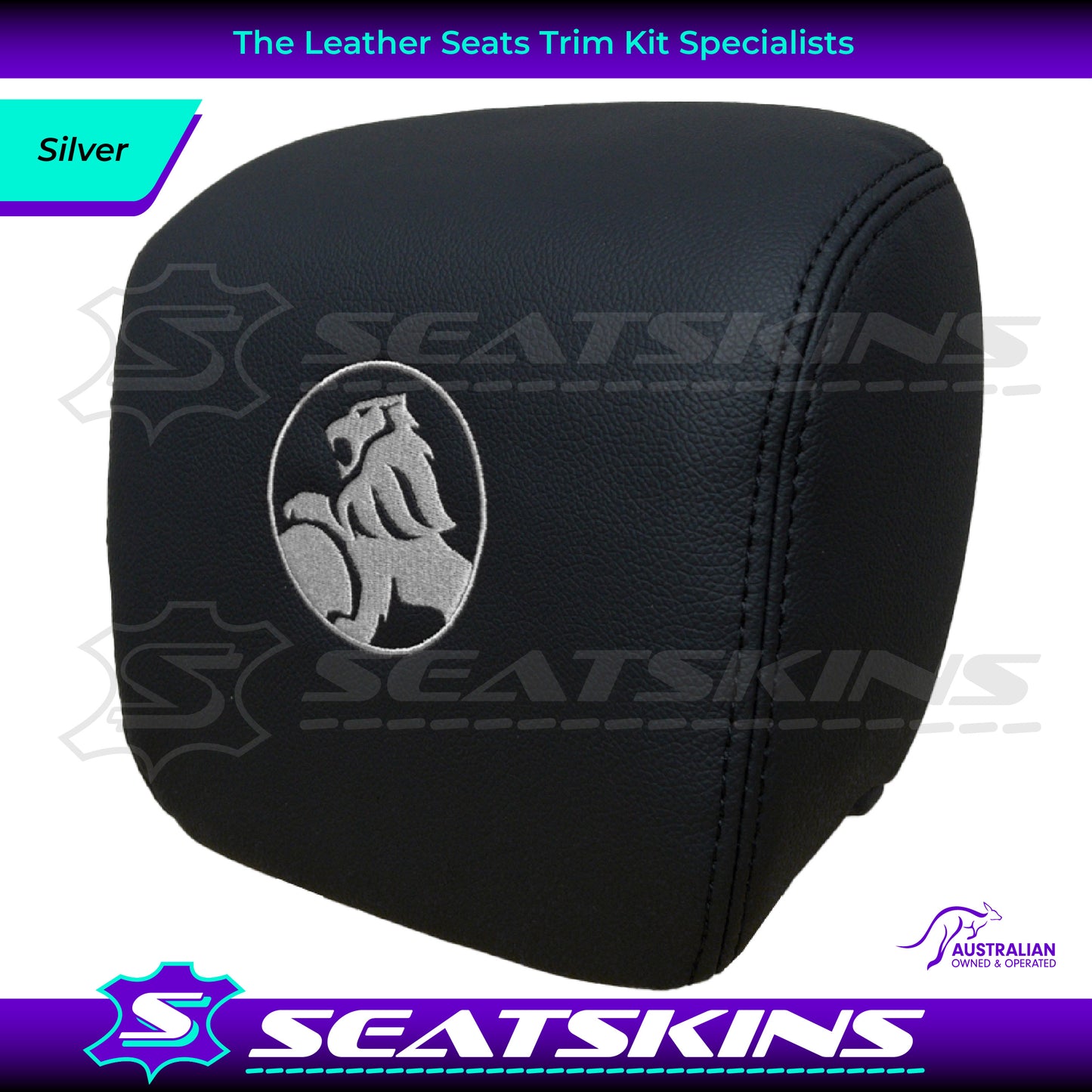 HEADREST COVERS PAIR FOR VE ONYX BLACK LEATHERETTE CUSTOM HOLDEN LOGO