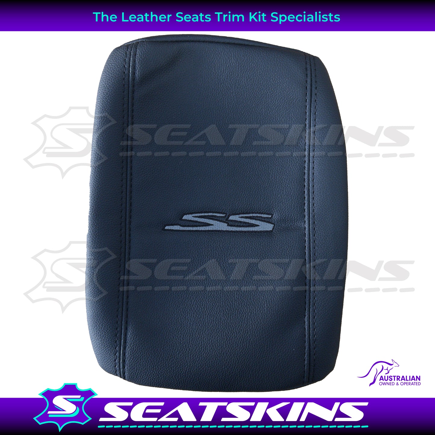 CONSOLE COVER FOR HOLDEN VE/VF ONYX BLACK LOW SHAPE GREY SS LOGO BLACK STITCHING