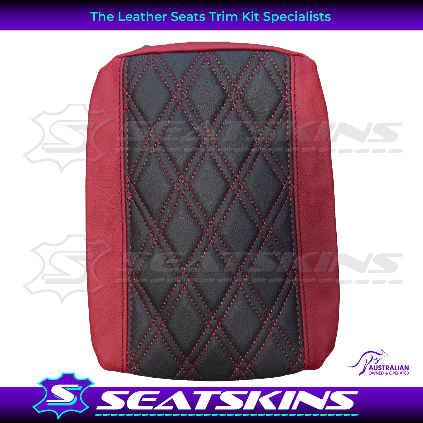 CONSOLE COVER FOR VE/VF LOW SHAPE ONYX CENTRE RED HOT SIDES RED DOUBLE DIAMOND STITCHING.