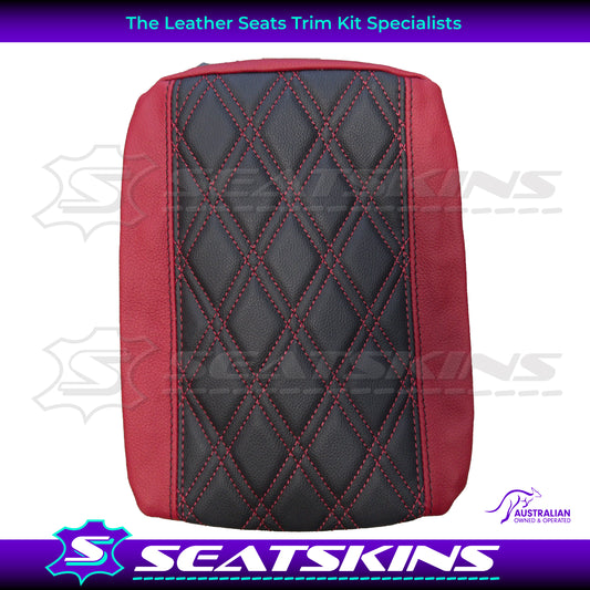 CONSOLE COVER FOR VE/VF LOW SHAPE ONYX CENTRE RED HOT SIDES RED DOUBLE DIAMOND STITCHING.