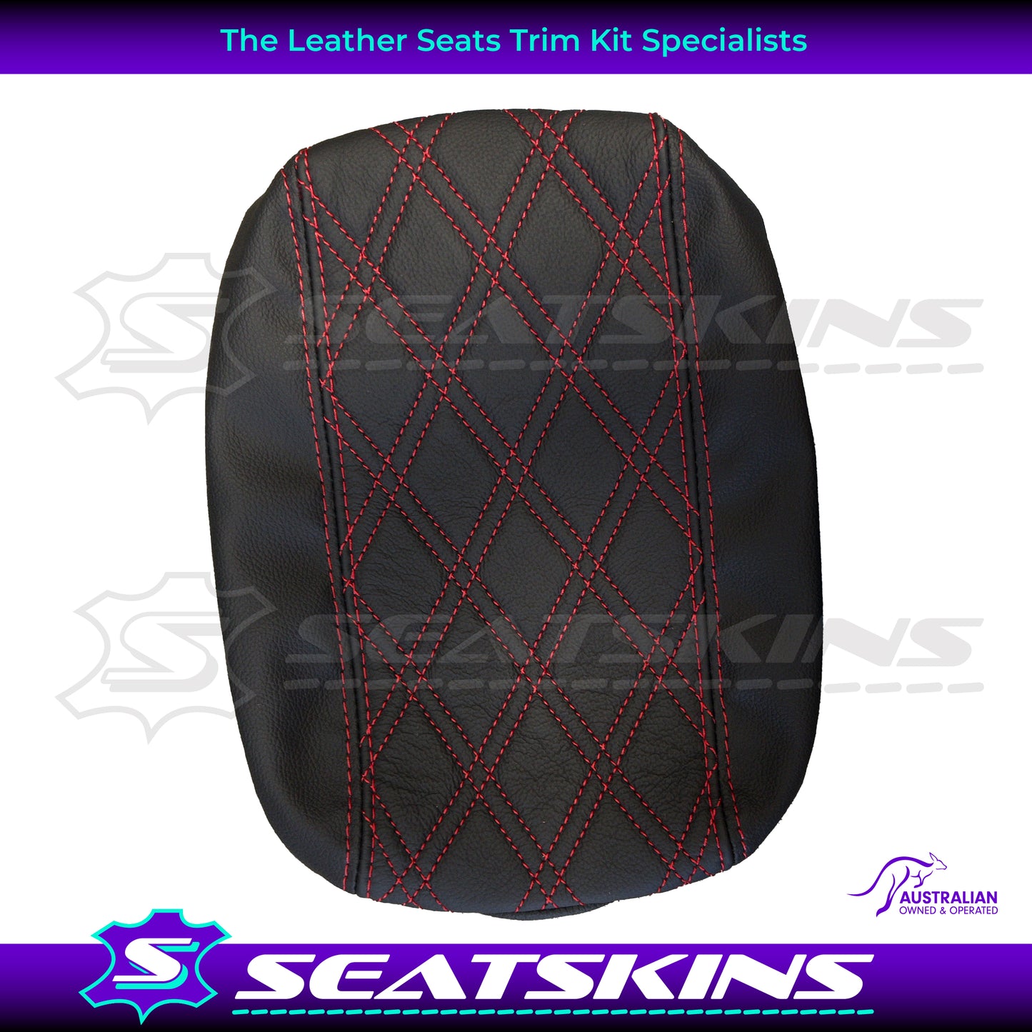 CONSOLE COVER FOR VE/VF MID SHAPE ONYX RED DOUBLE DIAMOND STITCHING. LEATHER CENTRE AND LEATHERETTE SIDES.