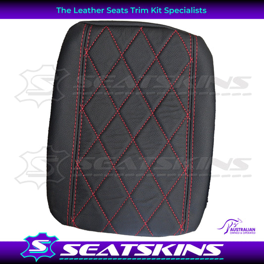 CONSOLE COVER FOR VE/VF LOW HEIGHT SHAPE RED DIAMOND STITCHING. LEATHER CENTRE AND LEATHERETTE SIDES.