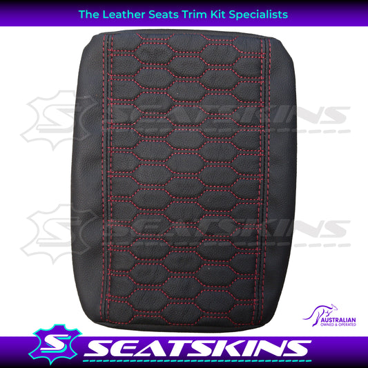 CONSOLE COVER FOR VE/VF LOW HEIGHT SHAPE RED HEXAGON STITCHING. LEATHER CENTRE AND LEATHERETTE SIDES.