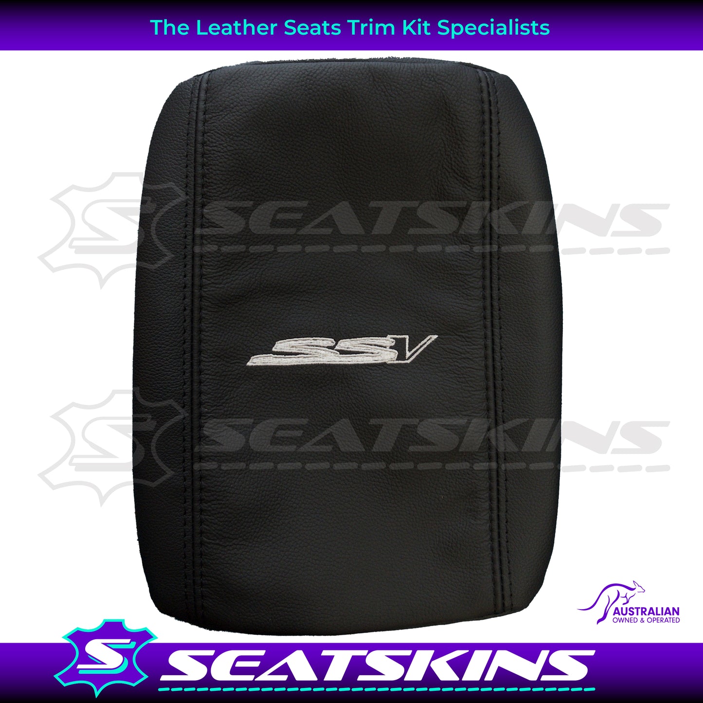 CONSOLE COVER FOR VE/VF LOW HEIGHT SHAPE WHITE SSV WITH BLACK STITCHING. LEATHER CENTRE AND LEATHERETTE SIDES.