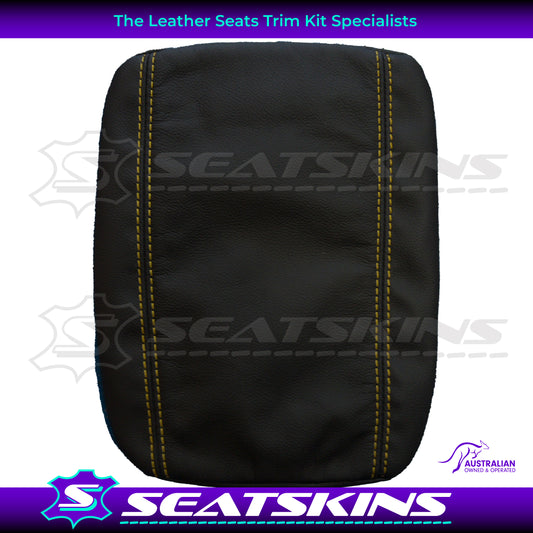 CONSOLE COVER FOR VE/VF LOW SHAPE YELLOW STITCHING. LEATHER AND LEATHERETTE SIDES.