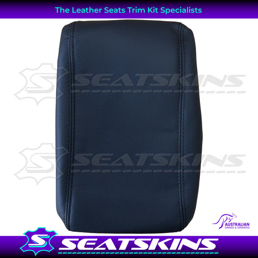 CONSOLE COVER FOR HOLDEN VY/VZ ANTHRACITE BLACK STITCHING. LEATHER CENTRE AND LEATHERETTE SIDES.
