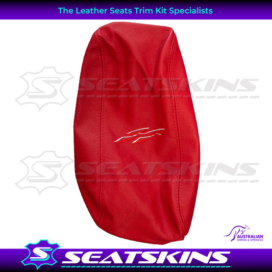 CONSOLE COVER FOR VY/VZ RED LEATHER WHITE AND RED SS AND RED STITCHING.
