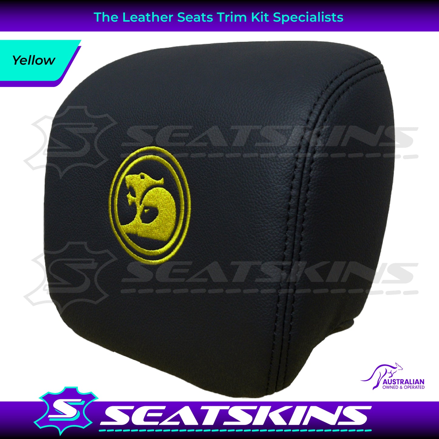 HEADREST COVERS PAIR FOR VE SS/SV6 s2 ONYX BLACK LEATHERETTE CUSTOM HSV LOGO