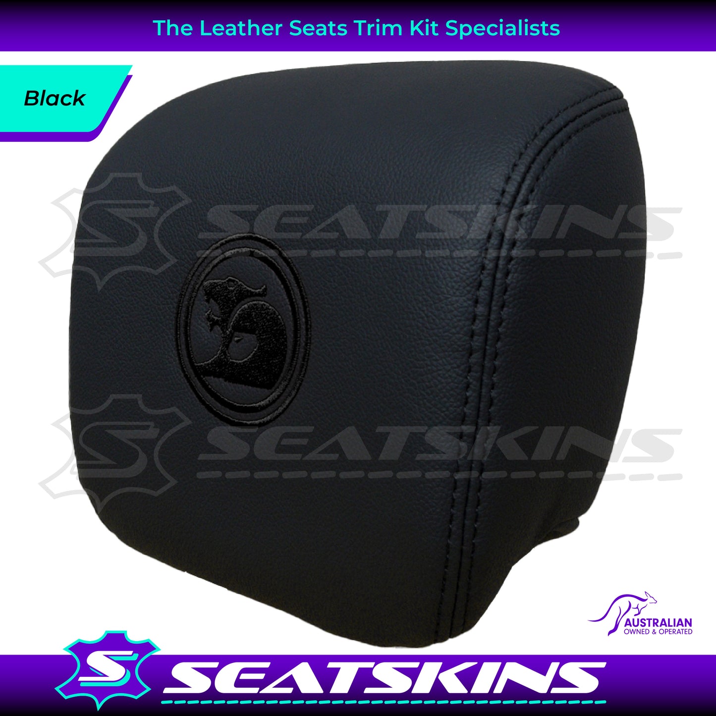HEADREST COVERS PAIR FOR VE SS/SV6 s2 ONYX BLACK LEATHERETTE CUSTOM HSV LOGO