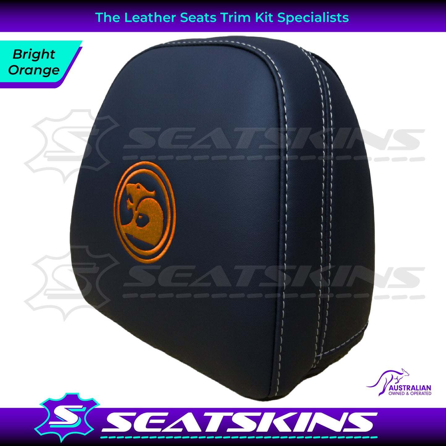 HEADREST COVERS PAIR FOR VF BLACK LEATHERETTE SILVER OR RED STITCH HSV LOGO