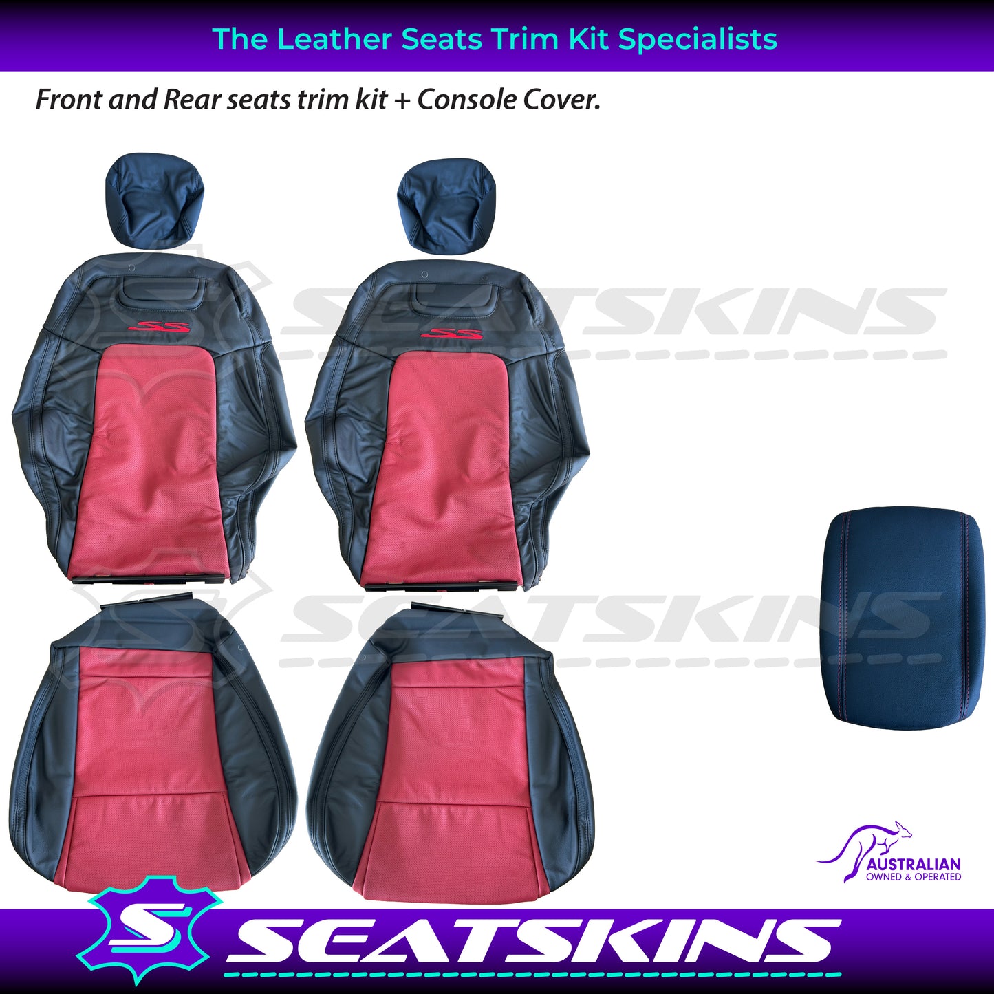 LEATHER SEATS TRIM KIT FOR VE SS 5 SEATS FRONT AND REAR SEATS ONYX & RED HOT INSERTS