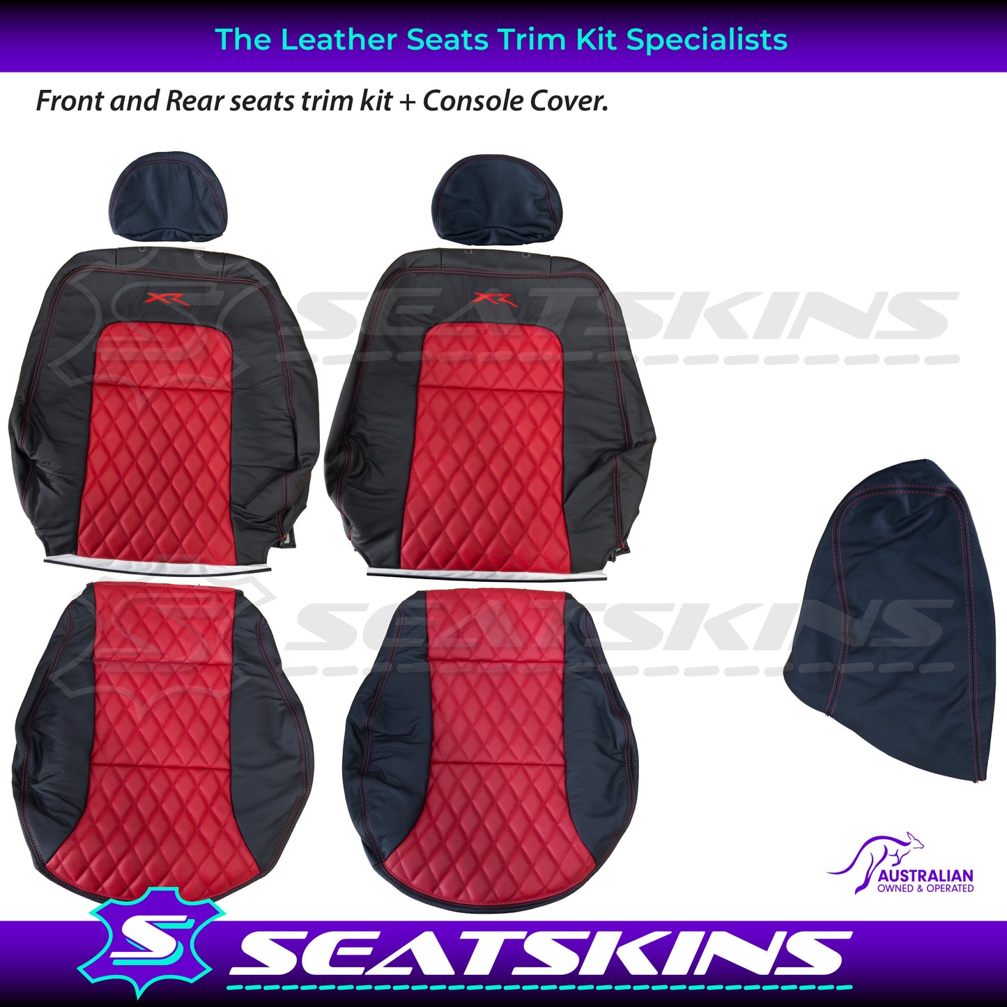 LEATHER SEATS TRIM KIT SKINS FOR FORD AU SEDAN RED XR LOGO DIAMOND STITCH