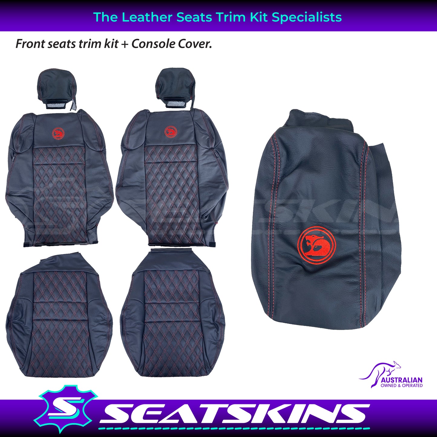 LEATHER SEATS TRIM KIT FOR HSV VZ R8 CLUBSPORT UTE ANTHRACITE DOUBLE DIAMOND RED