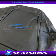 LEATHER SEATS TRIM KIT SKINS TO FIT HOLDEN VY S2 OR VZ SS 2 SEATS BLACK BLUE STITCH