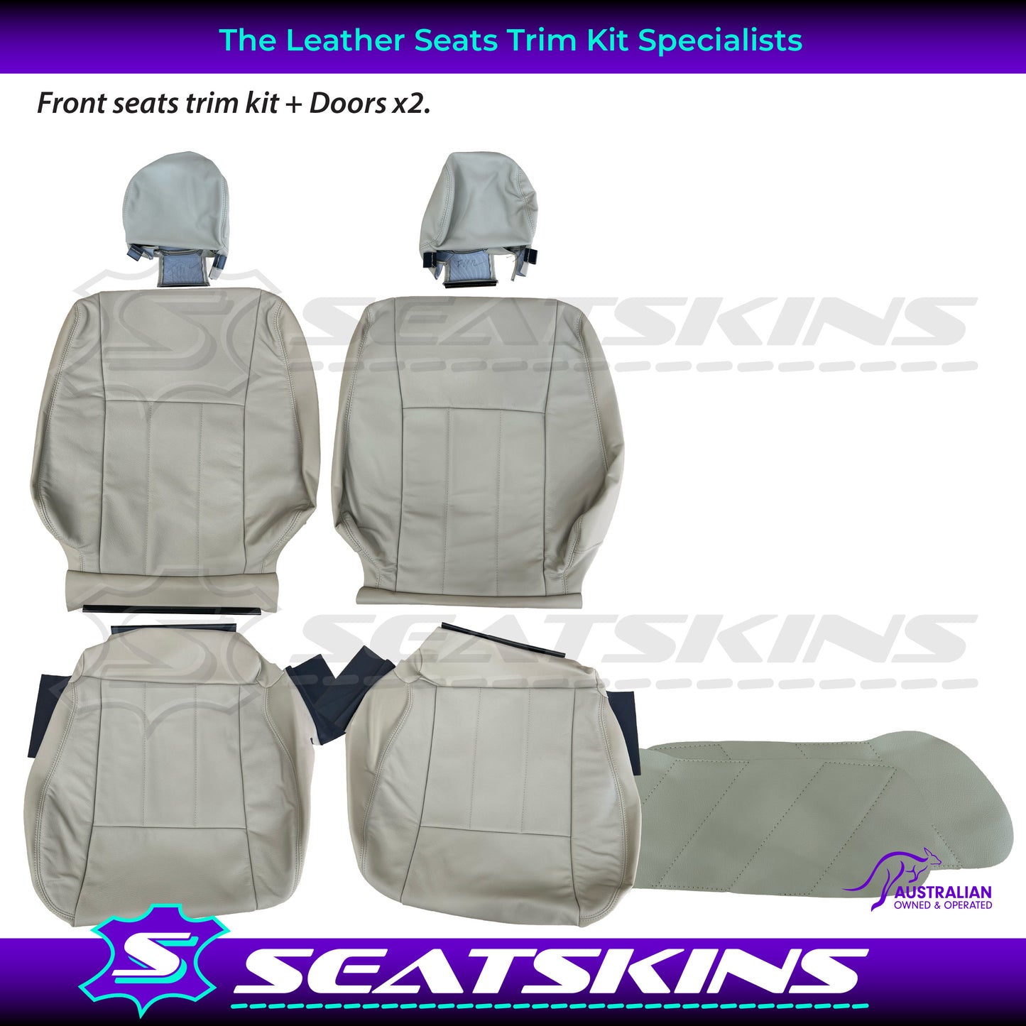 LEATHER SEATS TRIM KIT FOR TOYOTA 100 SERIES LIGHT BEIGE 2 FRONT SEATS GX/GXL