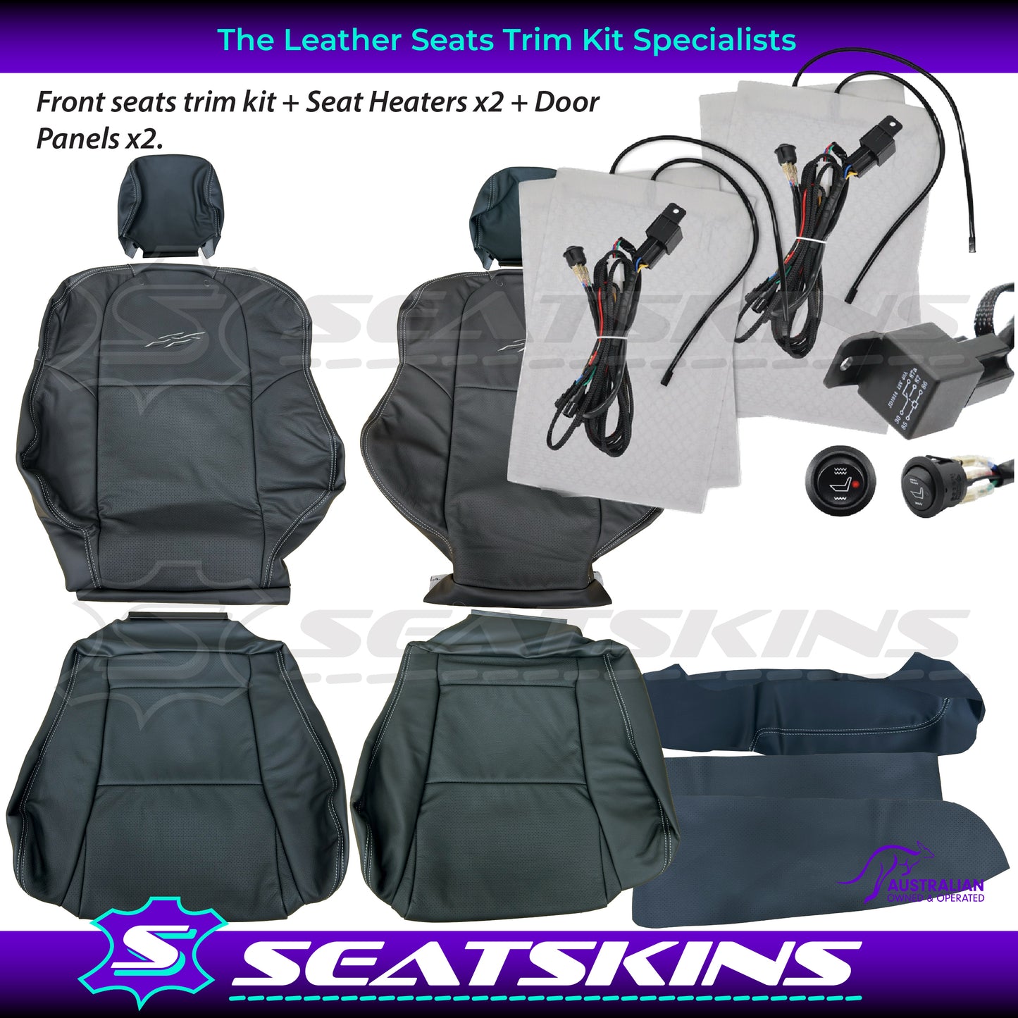 LEATHER SEATS TRIM KIT FOR HOLDEN VY SS SERIES 1 UTE WHITE STITCHING