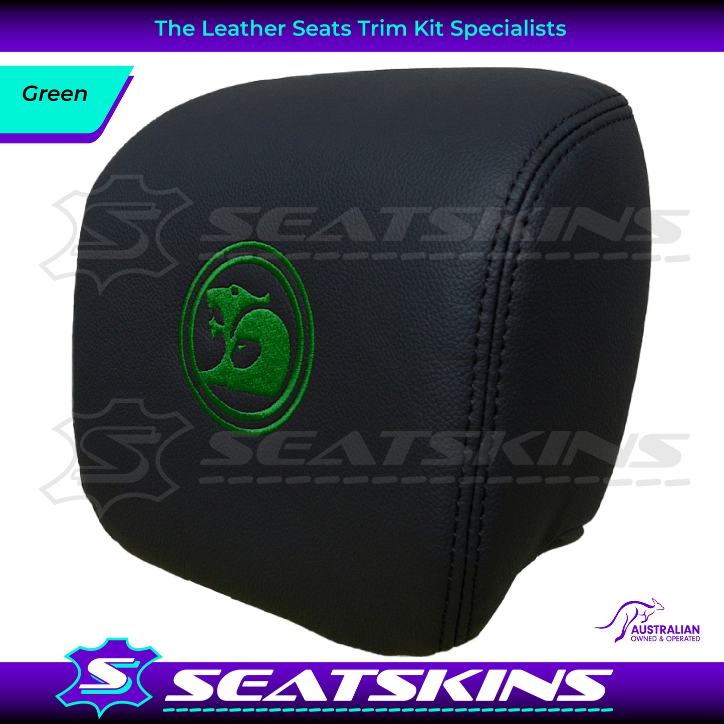 HEADREST COVERS PAIR FOR VE SS/SV6 s2 ONYX BLACK LEATHERETTE CUSTOM HSV LOGO