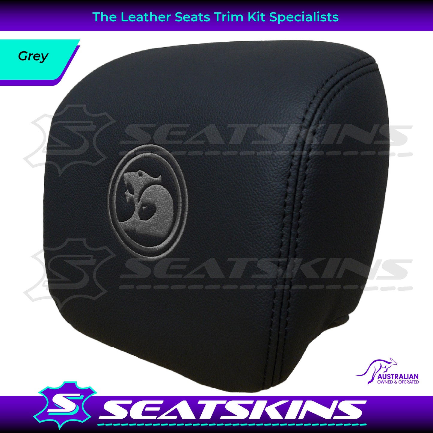 HEADREST COVERS PAIR FOR VE SS/SV6 s2 ONYX BLACK LEATHERETTE CUSTOM HSV LOGO