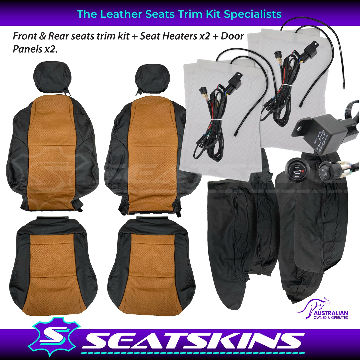 LEATHER SEATS TRIM KIT SKINS FOR HOLDEN VZ MONARO CV8-Z ANTHRACITE / TAN CV8Z