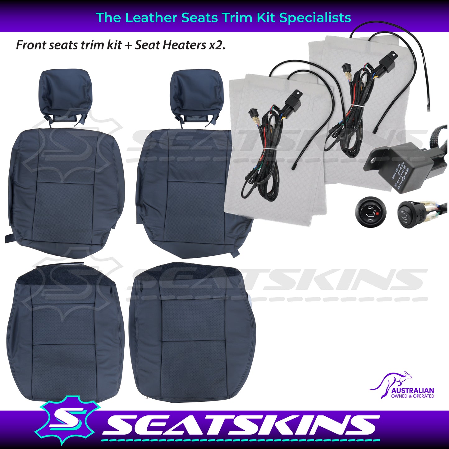 LEATHER SEATS TRIM KIT FOR TOYOTA LANDCRUISER 79 SERIES DARK GREY FRONT SEATS ONLY