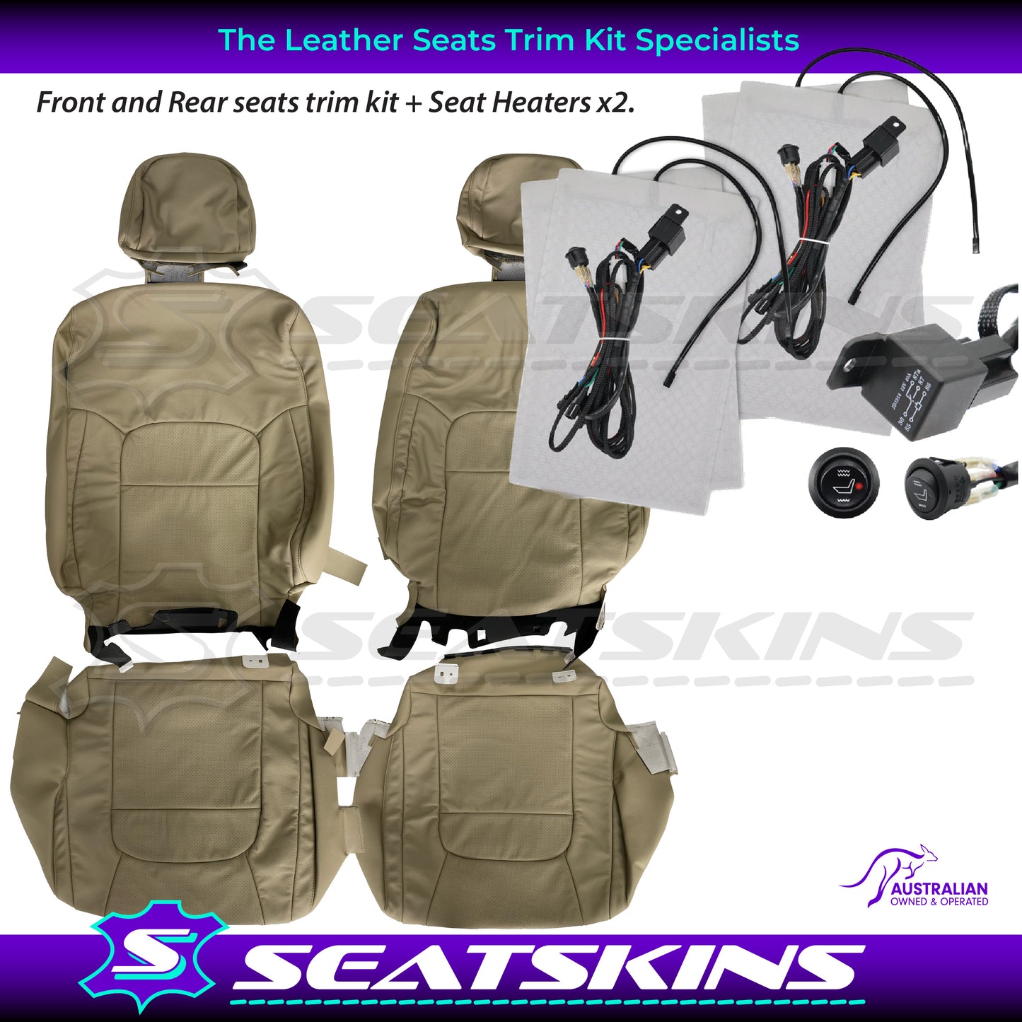 LEATHER SEATS TRIM KIT FOR TOYOTA LANDCRUISER 200 SERIES BEIGE 2 SEATS