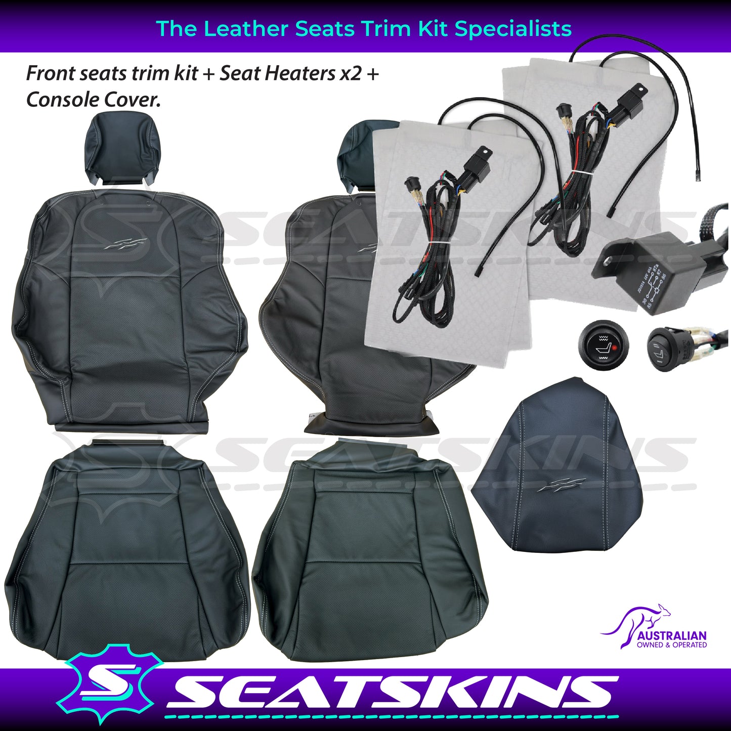 LEATHER SEATS TRIM KIT FOR HOLDEN VY SS SERIES 1 UTE WHITE STITCHING