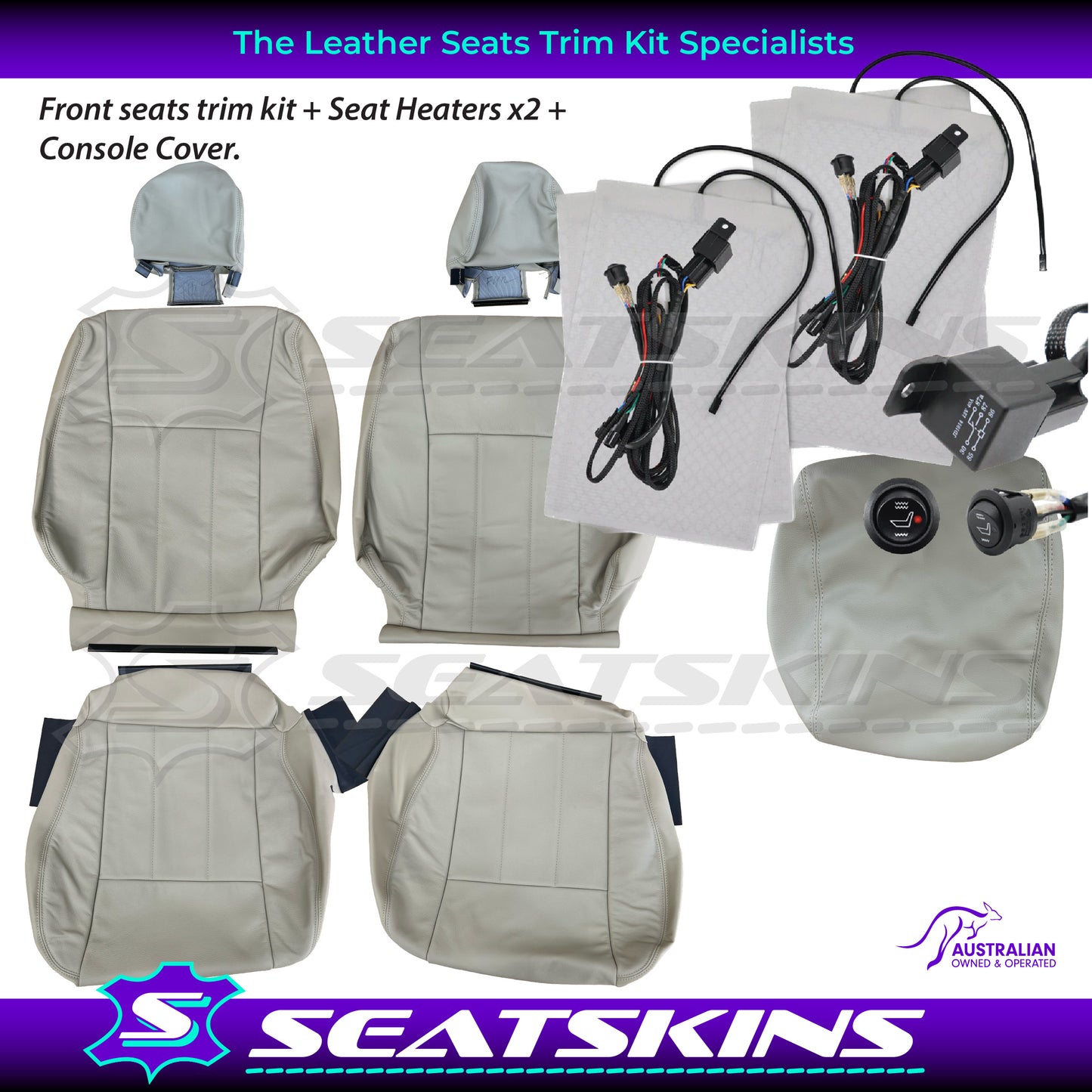 LEATHER SEATS TRIM KIT FOR TOYOTA 100 SERIES LIGHT BEIGE 2 FRONT SEATS GX/GXL