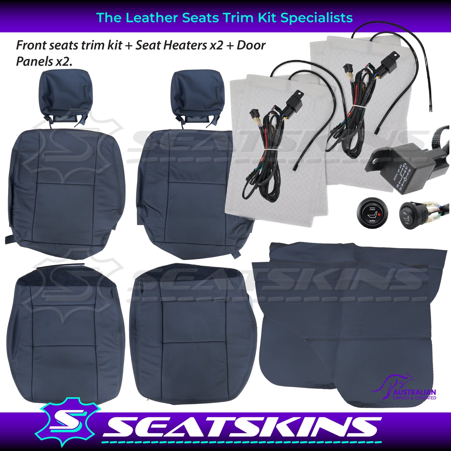 LEATHER SEATS TRIM KIT FOR TOYOTA LANDCRUISER 79 SERIES DARK GREY FRONT SEATS ONLY