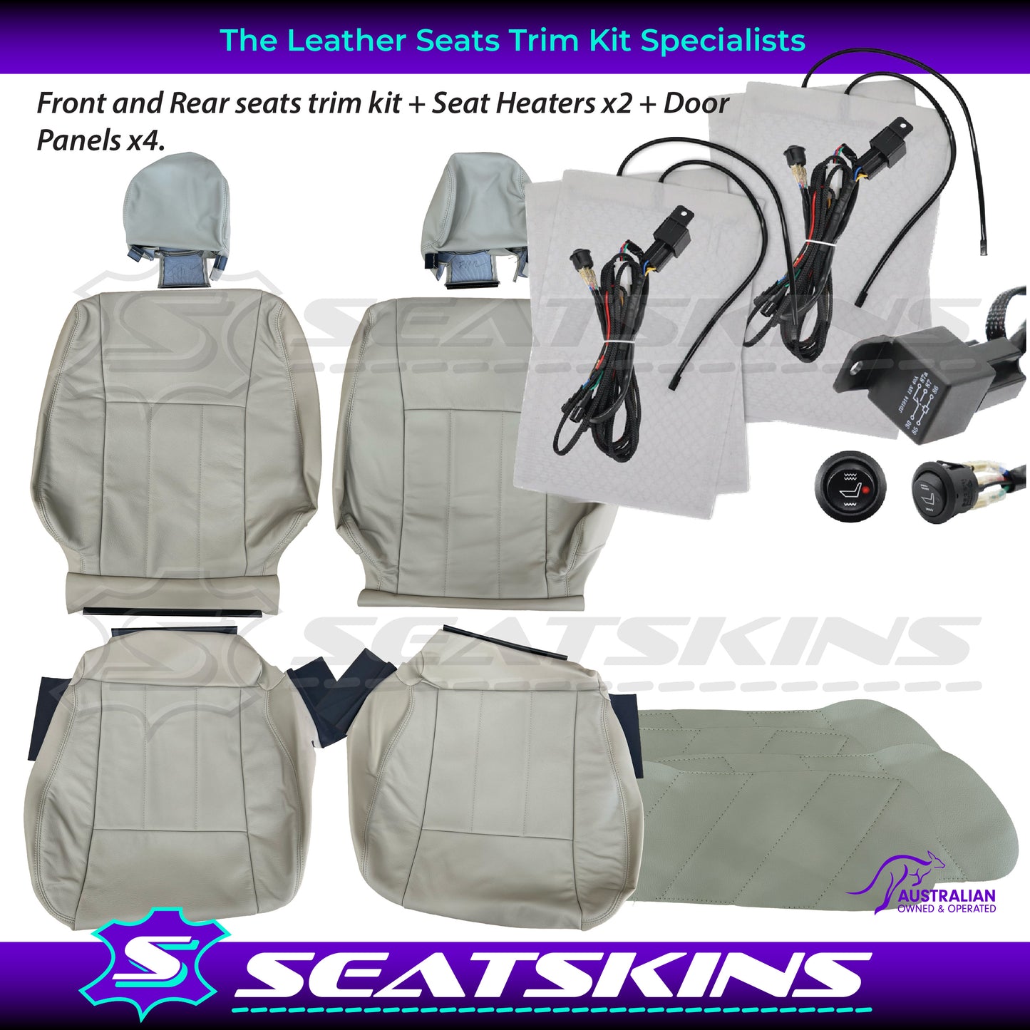 LEATHER SEATS TRIM KIT FOR TOYOTA 100 SERIES LIGHT BEIGE 5 SEATS GX/GXL