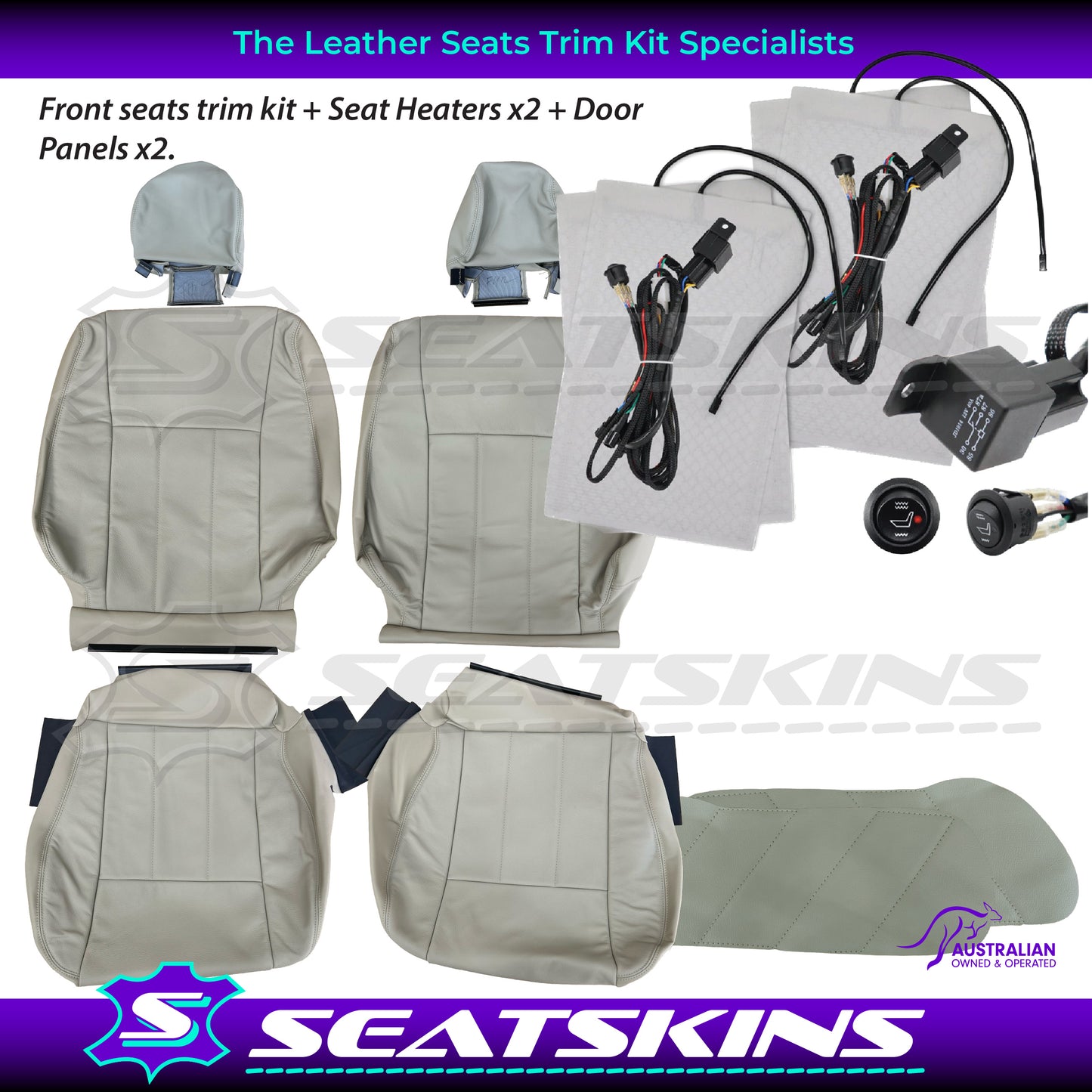 LEATHER SEATS TRIM KIT FOR TOYOTA 100 SERIES LIGHT BEIGE 2 FRONT SEATS GX/GXL
