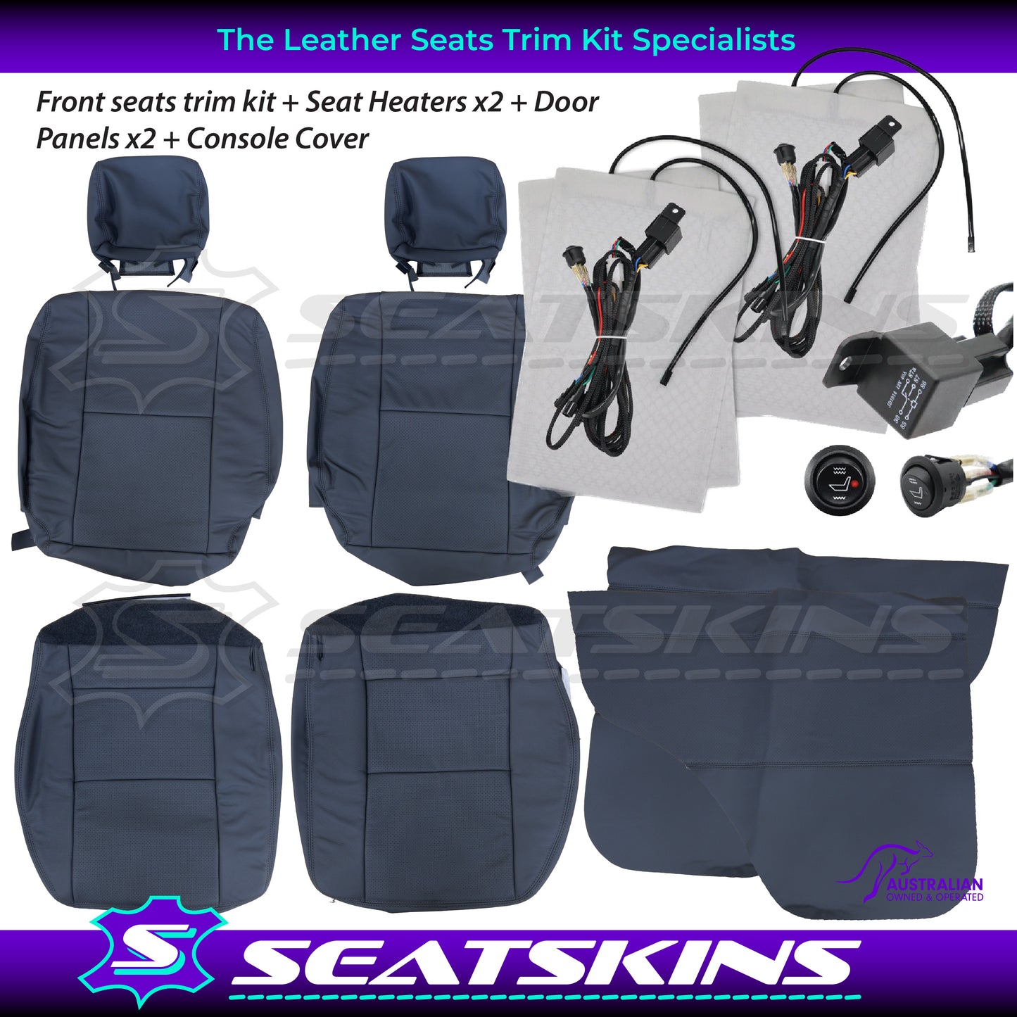 LEATHER SEATS TRIM KIT FOR TOYOTA LANDCRUISER 79 SERIES DARK GREY DUAL CAB