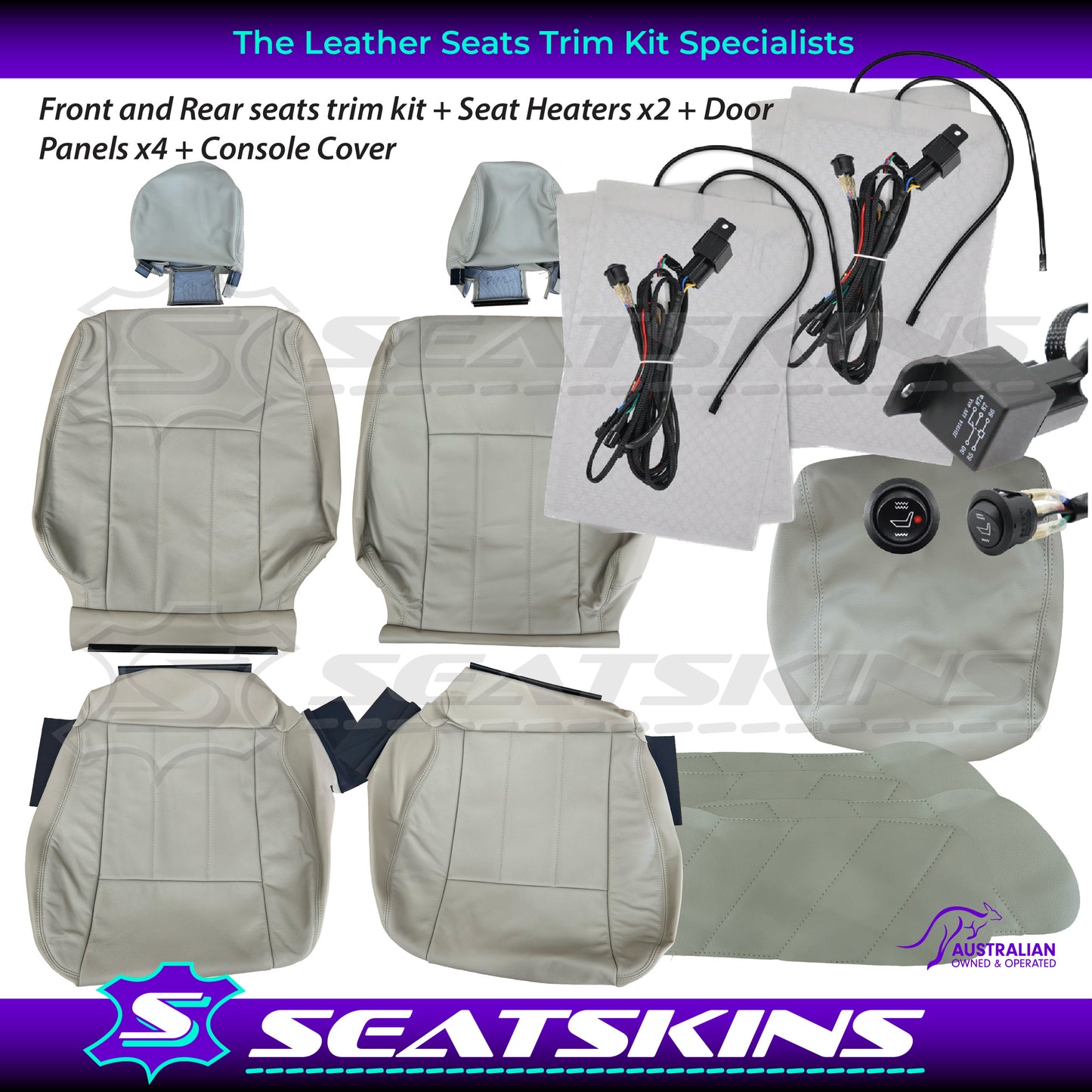 LEATHER SEATS TRIM KIT FOR TOYOTA 100 SERIES LIGHT BEIGE 5 SEATS GX/GXL