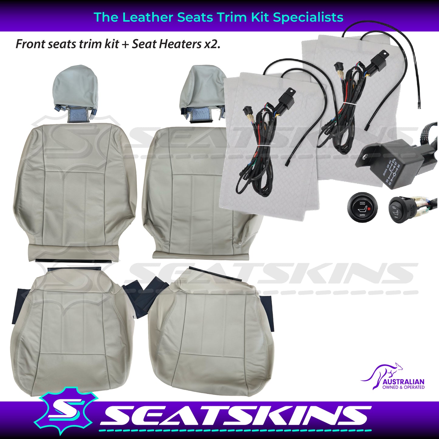 LEATHER SEATS TRIM KIT FOR TOYOTA 100 SERIES LIGHT BEIGE 2 FRONT SEATS GX/GXL