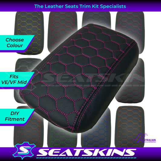 CONSOLE COVER ARM REST CUSTOM TO FIT HOLDEN VE VF MID HEXAGON STITCH CHOOSE COLOUR