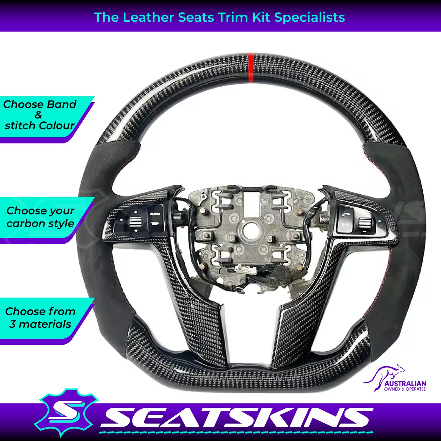 STEERING WHEEL TO FIT HOLDEN VE CARBON FIBRE LEATHER ALCANTARA CUSTOMISABLE HSV SSV