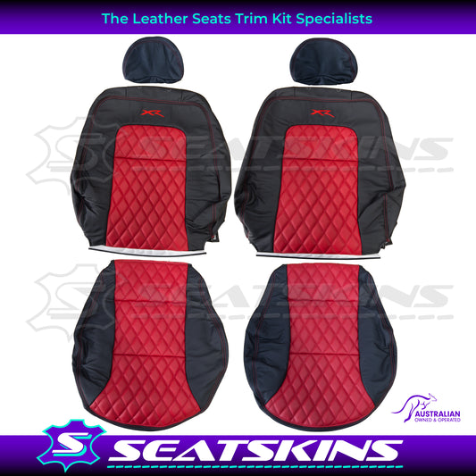LEATHER SEATS TRIM KIT SKINS FOR FORD AU SEDAN RED XR LOGO DIAMOND STITCH