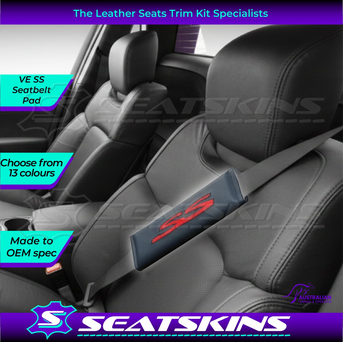 SEATBELT SHOULDER PADS  FOR HOLDEN VE SS LOGO EMBROIDERED CHOOSE COLOUR