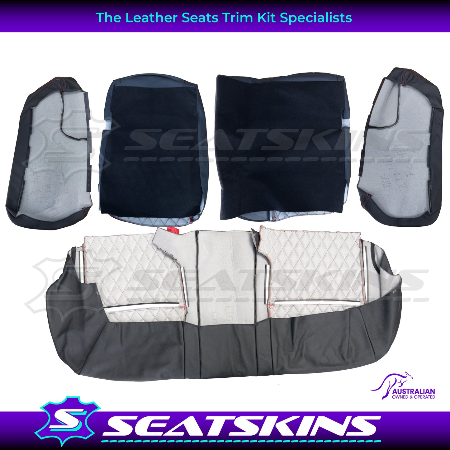 LEATHER SEATS TRIM KIT SKINS FOR FORD AU SEDAN RED XR LOGO DIAMOND STITCH