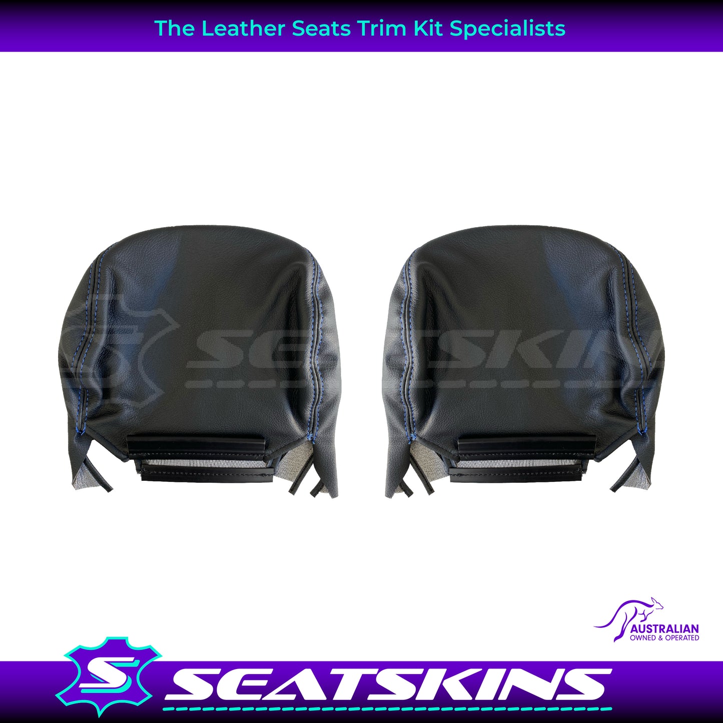 LEATHER SEATS TRIM KIT SKINS TO FIT HOLDEN VY S2 OR VZ SS SEDAN BLACK BLUE STITCH