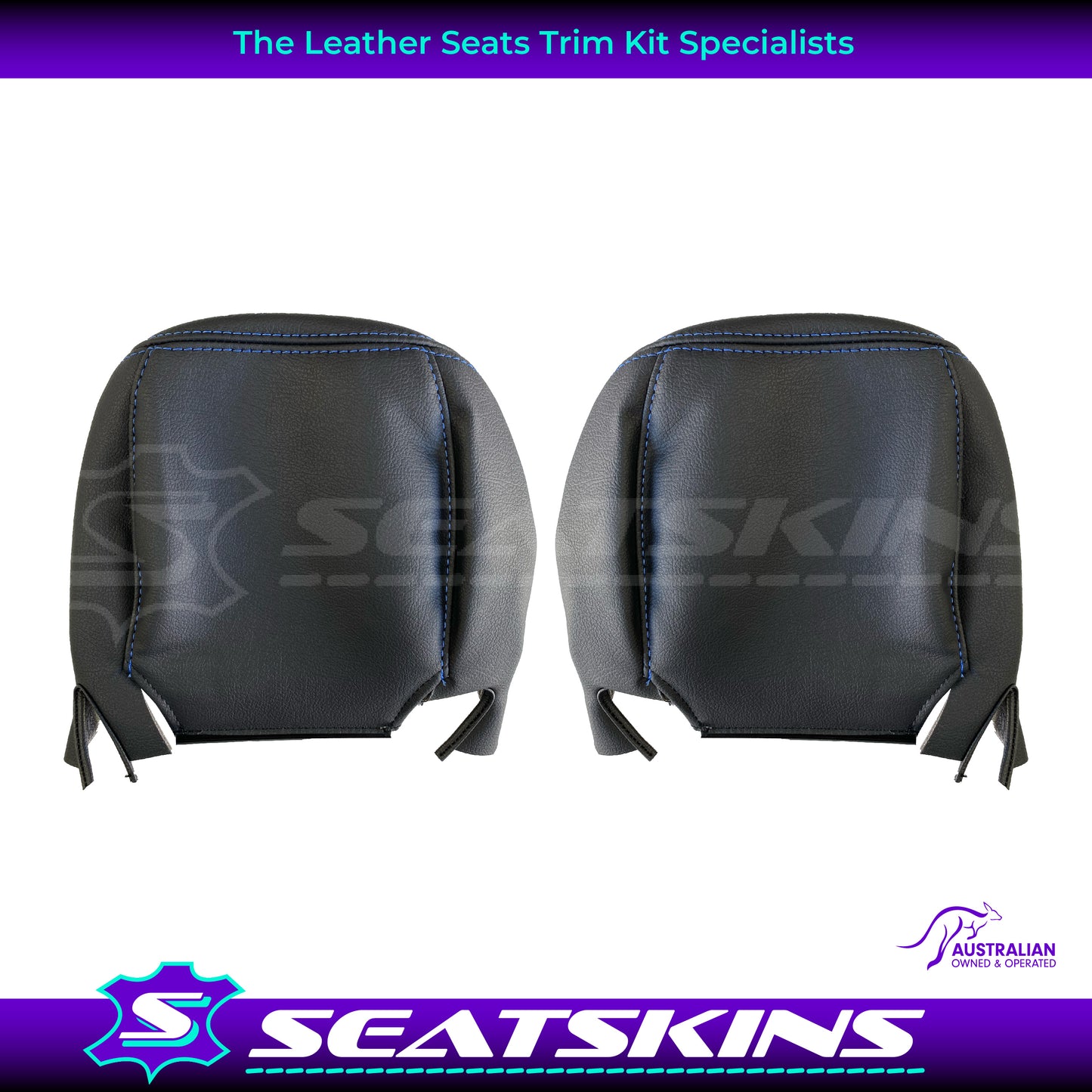 LEATHER SEATS TRIM KIT SKINS TO FIT HOLDEN VY S2 OR VZ SS SEDAN BLACK BLUE STITCH