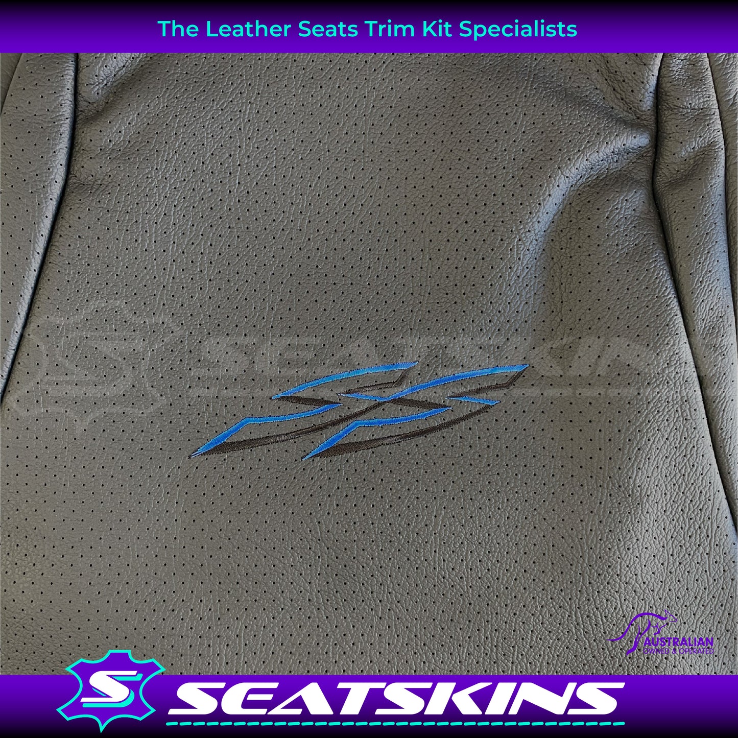 LEATHER SEATS TRIM KIT SKINS TO FIT HOLDEN VY S2 OR VZ SS SEDAN BLACK BLUE STITCH